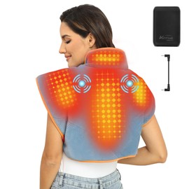 Heating Pad for Neck and Shoulders and Back with Battery,12V Heated Pad with Vibration Massager and 3 Heating Modes,Portable Weighted Electric Heat Pad,16.5'' x 23.2''