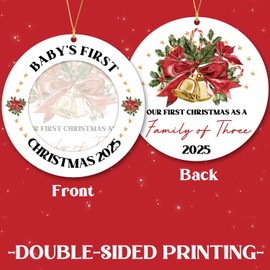 Baby's First Christmas Ornament 2025 Baby Picture Frame Newborn Gift-First Time Parents Present Family of Three for New Parents Double Sided Printing Photo Frame Ornament Xmas Tree Decoration (2)
