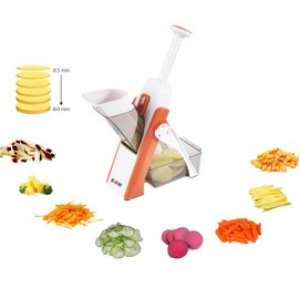 ShanSon Safe Mandoline Slicer,French Fry Cutter,Multifunctional Vegetable Chopper,Mandoline Potato Slicer with 25+ Presets & Thickness Adjuster, Chopping Artifact for Kitchen Meal Prep,Orange