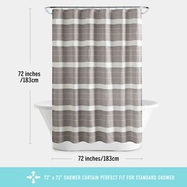 Martha stewart Adrien Farmhouse Shower Curtain, Neutral Color Striped Design with Pleated Accent, Soft Woven Fabric Shower Curtain Boho Modern Bathroom Décor, Machine Washable 72" x 72", Linen Color