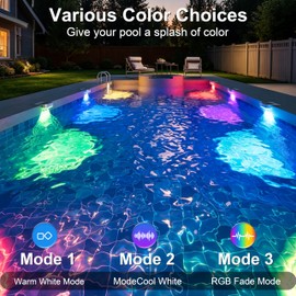 VOLISUN Solar Pool Lights for Above Ground Pools,9 RGB Color LED Pool Light,IP65 Waterproof,Built-in Rechargeable Solar Battery,Pool Lights Solar Powered for Pond,Yard Decor(8pack)