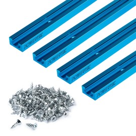 POWERTEC 36 Inch x4 Universal T track with 100 Pcs, 6 X 1/2" Wood Screws, Double-Cut Profile T track with Predrilled Mounting Holes for Woodworking Jigs and Fixtures, Router Table, Workbench, 71951