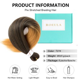 Roeula 1B/27 Pre Stretched Braiding Hair 22 Inch 8 Packs Long Ombre Off Black to Honey Blonde Braiding Hair Pre Stretched Professional Prestretched Hair Extensions Synthetic Crochet Twist Braids