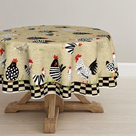Horaldaily Rooster Rustic Country Tablecloth 60×60 Inch Round, Rooster Flax Washable Seasonal Table Cover for Party Picnic Dinner Decor