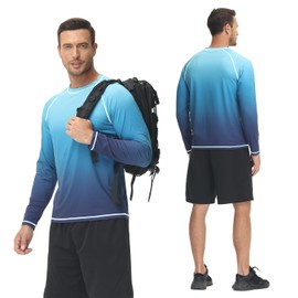 Huayuzh Rashguard - Maglietta UV da uomo, a maniche lunghe, ad asciugatura rapida, traspirante, surf, pesca, escursionismo, 1 colore sfumato blu, XXXXL