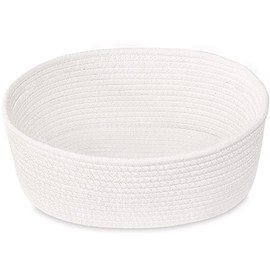 ABenkle Small Woven Basket, Cute Small Basket, Rope Room Shelf Storage Basket, Cat Dog Toys Basket Chest Box, Empty Decorative Gift Basket with Hide Handles, 12"x 8" x 5"