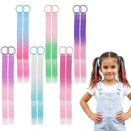 Dimeho 12 Pcs Rainbow Ponytail Hair Extension Coloured Hair Extensions for Kids 16 Inch Clip-in Extensions with Tie Ombre Braiding Hairs Accessories for Girls Birthday Party Favors Performance