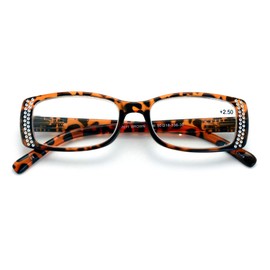 V.W.E. Women Rectangular Rhinestones Reading Glasses - Fashion Leopard Clear Lens Readers Demi Tortoise (Tortoise, 3.00)
