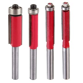 Gasea 4pcs 1/4" Shank Flush Trim Bits Set Top End Bearing Router Bit Set, 1/4" 5/16" 3/8" 1/2" Cutting Diameter Milling Bits for Woodworking Tool