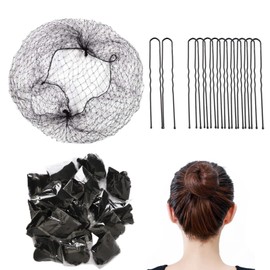 KAYZON Bun Nets, Invisible Hair Bun Nets 50Pcs Black Bun Nets for Ballet Child Edge Mesh Hair Bun Accessories with 50Pcs Bobby Bun Pins for Dancers Catering Women Child Ballet (Storage Box)