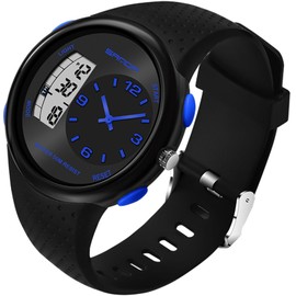 findtime Cool Wrist Watch for Men Unique Design Watches with Double Time Analogue Digital Quartz Watch Waterproof Boys Teenagers, blue, Strap.