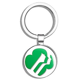 HJ Media Green Girl Scouts Faces Logo Shaped (Emblem USA Scouting) Metal Round Metal Key Chain Keychain Ring