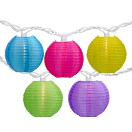 Northlight Paper Lantern Summer Patio Light Set - Multi-Color - 8.5' White Wire - 10ct