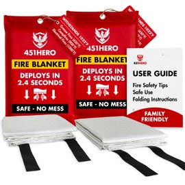 451HERO Emergency Fire Blanket for Home, Kitchen, and Camping Essentials - 2 Pack - Certified Flame Retardant Fire Blankets, Fast Deployment Fire Shield, Skin-Safe, Non-Toxic Comfort Weave Material