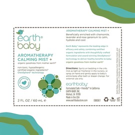 Earth Baby Aromatherapy Calming Mist+, Hypoallergenic for Sensitive Skin, Natural and Organic, For Babies Toddlers and Kids, 2.0 Fl Oz