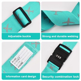 2 Piece Suitcase Strap Set: Adjustable Suitcase Strap with Combination Lock and Suitcase Tag, Luminous Luggage Strap, Adjustable Bag Strap, Shoulder Strap, Bag Strap - 190-224 cm