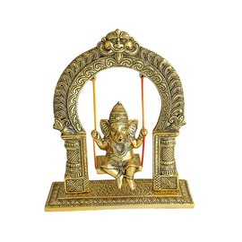 Ganesh Swing/ Metal Ganesha Sitting Jhula and Decorative Statue/Ganesh Jhula Jhoola/ God Ganesha Ganpati Idol on Swing for Temple Pooja Puja Office Religious Showpiece/Home Decor & New Year Gift Item