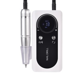 Rolabling Manicure Electric Nail File Kit 45000 RPM Professional Nail Drill with 6 Drill Bits 6 Sanding Bands Cordless Lightweight Salon-Grade Manicure Pedicure Machine (White)