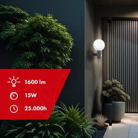 Maclean MCE515 PIR LED Outdoor lamp, 15 W, 1600 lm, Neutral White, 4000 K, IP65, Dusk/Sunrise Sensor, 120° Angle (Gray, 1)