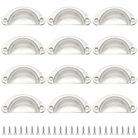 Hocansen 12 PCS Shell Cup Handles 81mm Metal Drawer Pull Handles Silver Shell Shape Handle Knobs Semicircle Cup Handle with Screws use for Wardrobe, Cupboard and Drawer (Silver/LS-BK)