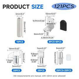 Tmyjfjingxi 121PCS Cabinet Shelf Support Pegs Kit 5 Styles Pins for Wood Shelving Nickel Plated Shelf Holders Peg for Shelves (5mm 6.35mm) YY029-Kit