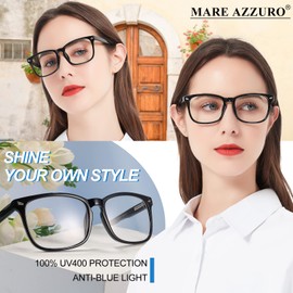 MARE AZZURO Bifocal Reading Glasses 2.00 Women Blue Light Blocking Readers Large Outdoor reader 100 150 200 250 300 350 (Black, 2.0)
