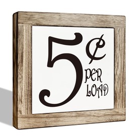 Farmhouse Wood Sign, Funny Laundry Decor, Five Cent Per Load Sign, Wooden Box Sign Plaque, Freestanding Laundry Sign, Farmhouse Laundry Decor, Laundry Room Decor for Shelf, Tabletop Decor