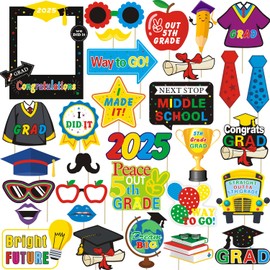 31pcs 5th Grade Graduation Photo Booth Props, 5 TH Grade Grad Photo Props for 2025 Elementary School Grads Party Decorations Primary School Grad 5th Graduation Party Supplies