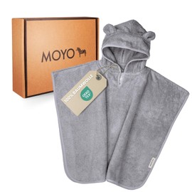 MOYO Baby Badeponcho mit Bärenohren in Grau I Poncho Kinder Badetuch für 0-3 Jahre I Weicher Baby Poncho aus 100% Frottee-Baumwolle I Waschbares Baby Kapuzenhandtuch I Poncho Handtuch in 68x56cm