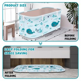 Portable Foldable Bathtub,Foldable Soaking Bathtub for Adults, Freestanding Bathtubs, Hot Bath Tub, Ice Bath, Family Bathroom SPA Tub 47.2x19.7x21.7inch (Fish)