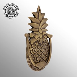Renovators Supply Manufacturing Door Knockers for Front Door 8 in. Antique Brass Pineapple Shaped Door Knocker with Mounting Hardware