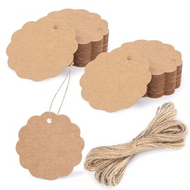 Pack of 100 Kraft Paper Gift Tags, with Jute String Hanging Labels for Wedding Gifts