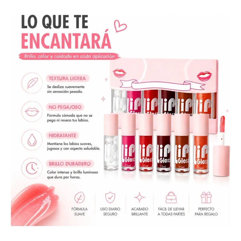 Set De 6 Aceites Para Labios Lip Glow Oil Gloss