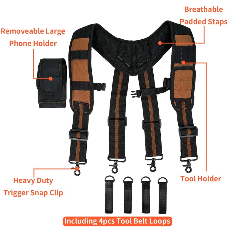 KUNN Carpenter Padded Tool Belt Suspender Tool Harness with Moveable
