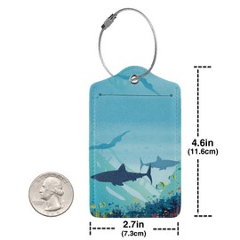 2 Pcs Oceans Seas Luggage Tag for Suitcase, Steel Loop with Privacy Cover ID Label, Shark Luggage Tag, Birthday Gifts for Women Men Boy Girl