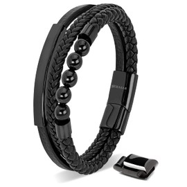 SERASAR Mens Original Leather Bracelet 20cm Black Bracelet Men Gift-Box Genuine-Leather Braided Adjust-Able Magnetic-Clasp Multi-Layer Wrap Rope Man Mans Mens Bracelets Jewelry Magnet Accessories