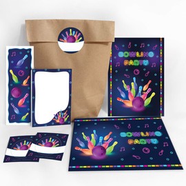 Invitation Cards for Children's Bowling Birthday Party, for Girls and Boys / Adults, Colourful Invitations for Birthday / Birthday Invitations - Set of 12, Modern