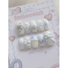 Cheek Angel Chiffon Handmade Nail Tips - Stiletto / 치크 엔젤 쉬폰 수제네일팁 - 스틸레토