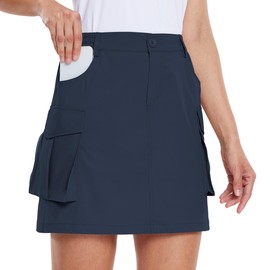 Willit Women's Cargo Skorts Skirt Golf Casual Quick Dry Zip Pockets Outdoor Hiking Navy Blue L