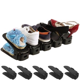 Bluelander 5 Zapateras Organizador Doble de Plástico, Zapatera Organizador de Ranura para Zapatos, Apiladores de Zapatos, Ahorrador de Espacio 4 Niveles de Inclinación para Zapatos, Tenis y Sandalias