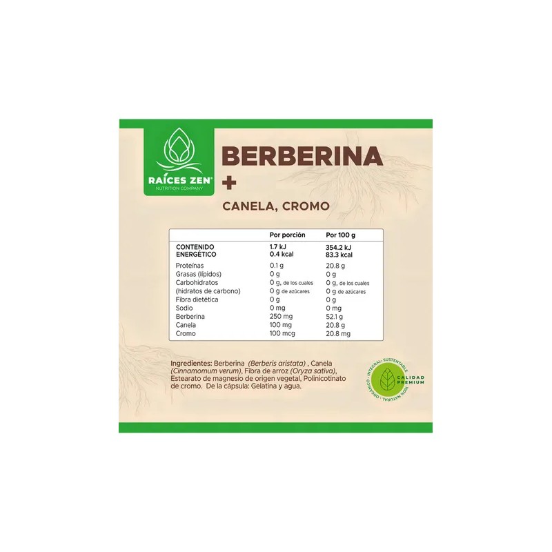 Berberina Canela Cromo 60 Cápsulas Raíces Zen Control Azúcar en