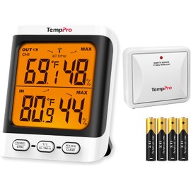 TempPro Indoor Outdoor Thermometer Wireless, 500 ft Outside Thermometer with Cold-Resistant Sensor, Outdoor Thermometer Waterproof for Patio with 3.3" LCD Backlit Display (Previously ThermoPro)