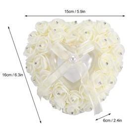Romantic Heart-shaped Wedding Ring Box Rose Rhinestone Decor Ring Pillow Cushion for Ring Case Ring Bearer(Beige)