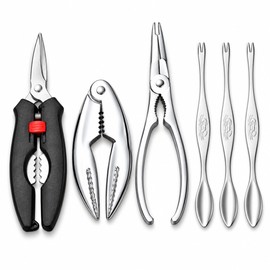6-Piece Stainless Steel Seafood Tool Set – Crab & Lobster Crackers, Shrimp Peeler and Seafood Picks for Shellfish, Type 4