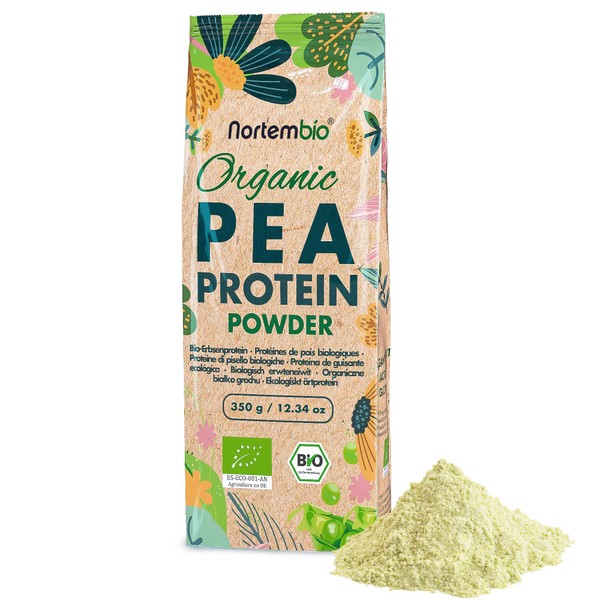 Nortembio Organic Pea Protein 350 g. 100% Natural Origin. Pure Gluten Free, Vegan and GMO Free Protein. Pea Protein Powder for Professional Athletes.