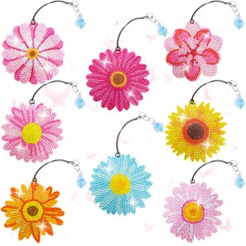 LINGFANG 8 Pcs Diamond Painting Bookmark, Diamond Art Kit for Adults, DIY Book Makers for Book Lovers, Diamond Dot Beginners, Small Diamond Art Kit, Paint by Art Crafts Gift for Women Girls (Flower)