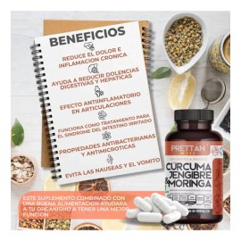 Cúrcuma Jengibre Y Moringa Prettan Suplemento 600mg 90 Caps                                                                                           