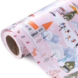 WRAPAHOLIC Christmas Wrapping Paper Roll - Mini Roll - 17 Inch x 33 Feet - Winter Town Design, Perfect for Winter Holiday, Birthday, Party