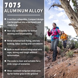 XIECHANEE Collapsible Trekking Poles for Hiking & Camping, Hiking Poles Aluminum Alloy 7075, Lightweight Trekking Walking Sticks for Seniors Women Men, 2pc Per Set