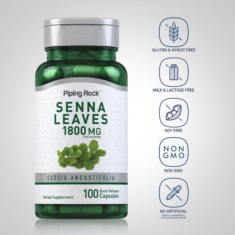 Piping Rock Senna Leaves Capsules 1800 mg | 100 Count